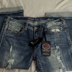 Cowgirl Tuff Co. "Ripped Lace" distressed capris